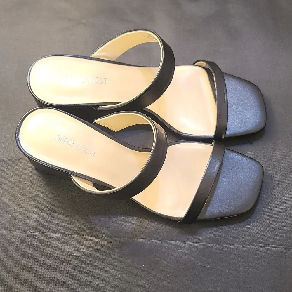 BRAND NEW NINE WEST BLOCK HEEL SQUARE TOE WOMENS SANDALS - Picture 4 of 14